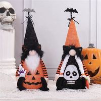 2 gnomes d'Halloween fantaisistes en peluche avec lumières changeantes de couleur, décoration de sorcière noire et blanche, cadeau
