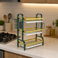 Égouttoir à vaisselle multifonctionnel moderne en acier inoxydable à trois niveaux, portable, non pliable, de type sur pied, pour le rangement des bols