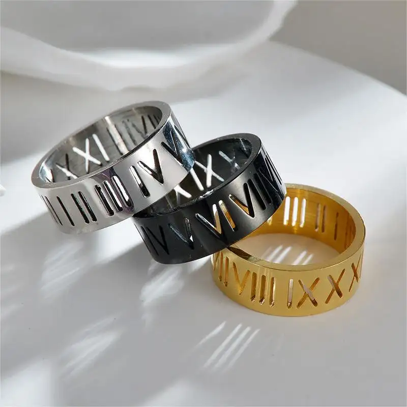 Wholesale Designer Brand Jewelry Luxury 18K Gold Roman Numeral Wedding Rings Fashion Letters 316L Stainless Steel Rings For Men