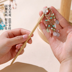 Zhuqi Pavilion Bamboo Hairpins Antique Style Tassel Hair Accessories Handmade Women Daily Use Hair Forks - Product Image 4