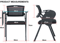Chaise de bureau exécutive moderne en tissu maillé avec roulettes, tablette d'écriture, design pliable, siège confortable, fonction pivotante, pieds en métal