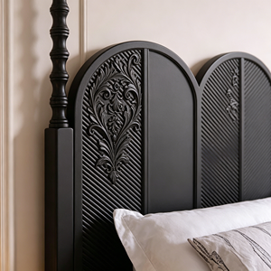 Premium Black Solid Wood Bed Frame French Vintage Multi-arched Panel Carved Headboard Turned Post Bedroom Furniture Stable Home - Product Image 2
