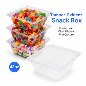 48oz PET Tamper Evident <b>Clear</b> Hinged Clamshell Packaging <b>Box</b> Food Grade Transparent for Dessert Candy Snack - Product Image 1