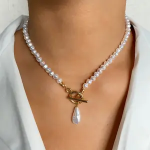 Musim Panas Rantai Choker Kalung Bohemian Perhiasan Imitasi Mutiara Batu Shell Liontin Kalung untuk Wanita