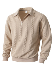 Suéter Masculino Personalizado com Logo, Gola Polo com Zíper, Tricô Texturizado, Manga Longa, Pulôver Casual para Negócios - Product Image 4