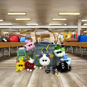 Dessin animé en peluche petite boule de charbon porte-clés mignon poupée étudiant sac d'école pendentif doux fourrure porte-clés suspendu petit cadeau - Product Image 3
