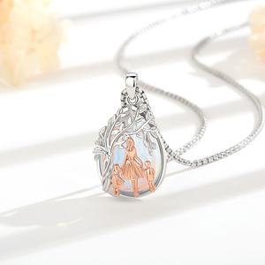 Collana con Ciondolo Famiglia Mamma Figlia Figlio in Rame Placcato Rodio con Pietra di Luna e Albero della Vita in Oro Rosa 18K - Vendita all'Ingrosso - Product Image 4