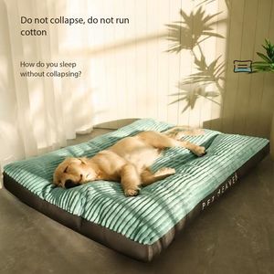 Lüks kadife Pet yatak büyük boy köpek uyku paspaslar ile yeşil kapak katı desen PP pamuk ve peluş dolum sıcak kulübesi çekyat - Product Image 4
