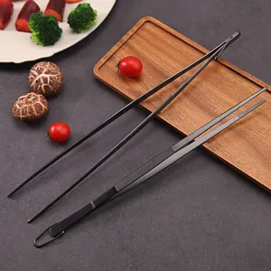 Sleek Black Stainless Steel BBQ Tongs Food Grade Material With NonSlip Feature For Easy And Safe Barbecue