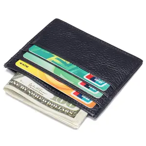Toptan renkli gerçek deri kartlık cüzdan kart sahibi özel Debossed veya damga logosu kredi adı kart sahipleri