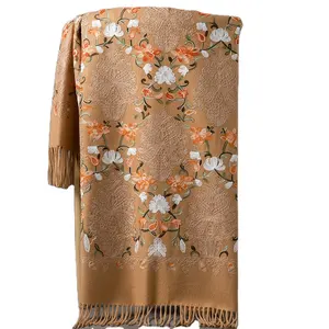 Floral Embroidered scarf cashmere shawl women fashion long ethnic style pashmina