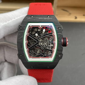 Luxury <b>red</b> ultra-thin carbon fiber mechanical watch with a barrel-shaped skeleton and sapphire crystal, men's waterproof watch - Product Image 1