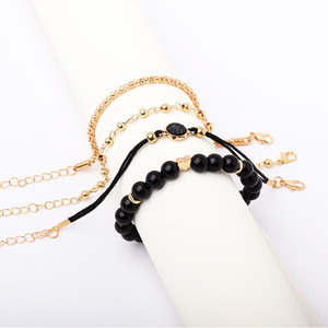 Conjunto de Pulseras de Cuentas de Moda, Chapadas en Oro, con Perlas de Imitación Negras, Estilo Vintage, Joyería para Mujer, Regalo - Product Image 2