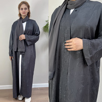 Vêtements islamiques en tissu à texture métallique personnalisés en gros, Abaya à ouverture frontale, manches larges, kimono avec boutons, vêtements pour femmes