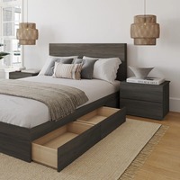 Cadre de lit moderne en bois d'ingénierie gris foncé, plateforme élégante, taille personnalisée (King, Queen, Full) avec 3 tiroirs de rangement