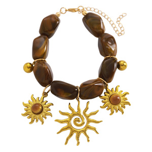Pulsera de Cuentas Marrones Retro <span class=keywords><strong>Mirad</strong></span>, Diseño Bohemio con Colgante de Sol, Pequeña y de Alta Gama, Hecha a Mano para Mujer - Product Image 5