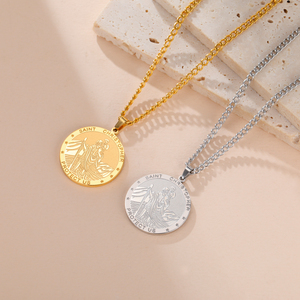 Collier vintage en acier inoxydable avec pendentif religieux Saint Christophe, chaîne à maillons plaquée or, bijou amulette pour femmes et hommes - Product Image 3
