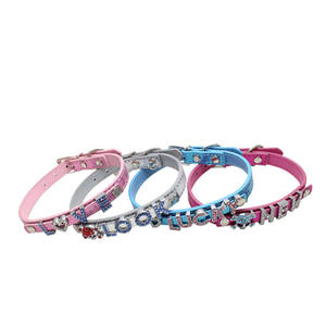 卸売 カスタム キラキラ ネーム入り 本革 チョーカー 犬用首輪 アルファベット チャーム ペット用首輪 - Product Image 4