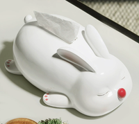Porte-boîte à mouchoirs en résine fait main en forme de lapin, organisateur de bureau mignon, décoration pour la maison et le bureau