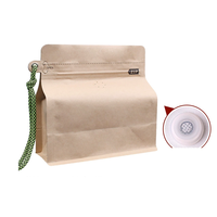 Sac en papier kraft à fermeture éclair avec valve, imprimé en gravure, à fond carré, biodégradable, compostable, de qualité alimentaire, pour café et thé