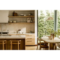 Vermonhouzz - Armoire de cuisine sur mesure, armoire de cuisine bicolore avec grand îlot de cuisine en marbre, armoire de cuisine en bois naturel