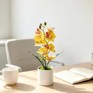 Orquídea Phalaenopsis Artificial Paulon, Bonsái de 7 Flores Amarillas y Blancas en Maceta, Decoración de Interiores, Adorno para Sala de Estar - Product Image 1