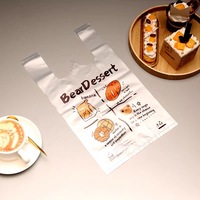 Transparante voedselveilige PE HDPE 0,14 mm dikke flexo bedrukte, bedrukte vest-handvat T-shirt afhaalzakken restaurants aangepaste logo