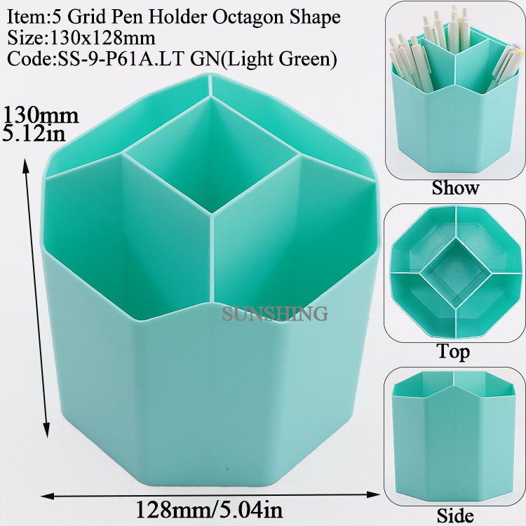 P61:Light Green-5 Grid Pen Holder