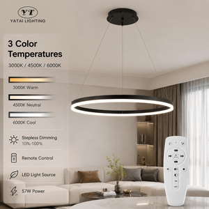 Modern Ring Pendant <b>Light</b> Metal Led Tricolor Dimmable Remote For <b>Dining</b> Room Living Room Bedroom Indoor Home Decor - Product Image 3