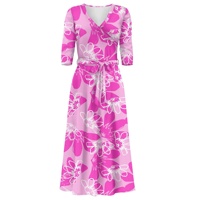 Robe longue maxi élégante pour femme, tendance, rose, à motif floral, décontractée, col en V profond, taille haute, avec poches, style tie-dye mignon, vente en gros