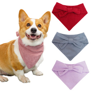 <strong>Dog</strong> <strong>Bandana</strong> Corduroy Triangle Neck Scarf with Bowknot Adjustable Soft Pet Bib <strong>for</strong> <strong>Dogs</strong> and Cats Party Accessory - Product Image 1