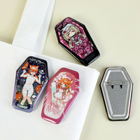 Badges en métal artisanaux Vograce personnalisés en forme de cercueil, avec paillettes holographiques