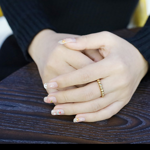 French Retro Style 18K Gold Bead Ring For Women Everyday Wear Knuckle Ring - Product Image 3