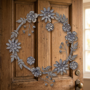 Vintage Metal Floral <b>Wreath</b> Handmade Decorative Round Wall Hanging Unlit Crafted Art Piece - Product Image 4
