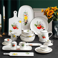 Vaisselle en céramique blanche émaillée avec décor de bordure couleur personnalisée et motif citron, service de vaisselle en porcelaine pour hôtel