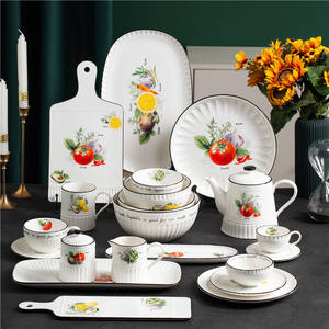 Accueil Marchandises Décor de jante de couleur personnalisée Ensembles de vaisselle <span class=keywords><strong>en</strong></span> céramique blanche émaillée imprimés citron Ensemble de vaisselle <span class=keywords><strong>en</strong></span> porcelaine <span class=keywords><strong>pour</strong></span> restaurants - Product Image 2