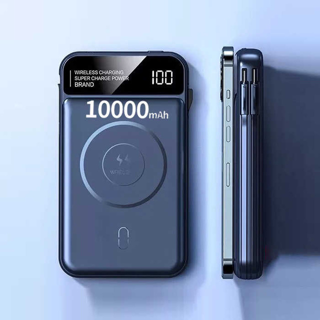 Custom logo Magnetic Wireless Charger 10000mAh Power Bank with Built-in Cables