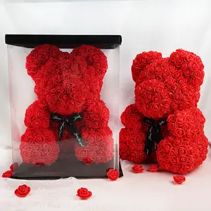 Bán Buôn Valentines Quà Tặng Giáng Sinh 40Cm 25 Floral PE Foam Flore San Valentin Nhân Tạo Flowers Decor Teddy Rose Bear Với Hộp