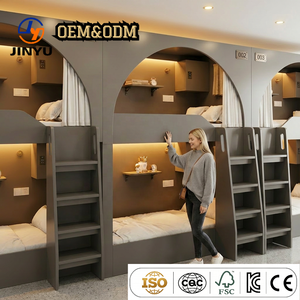 Lit d'hôtel en bois gain de place avec escalier intégré, lit de dortoir, module de couchage de luxe pour appartement étudiant, auberge, mobilier - Product Image 1