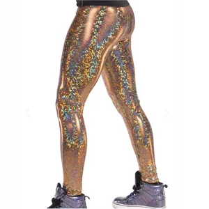 Moda Disco Ball holografik erkek tayt müzik festivali giyim altın şerit erkek parlak tayt