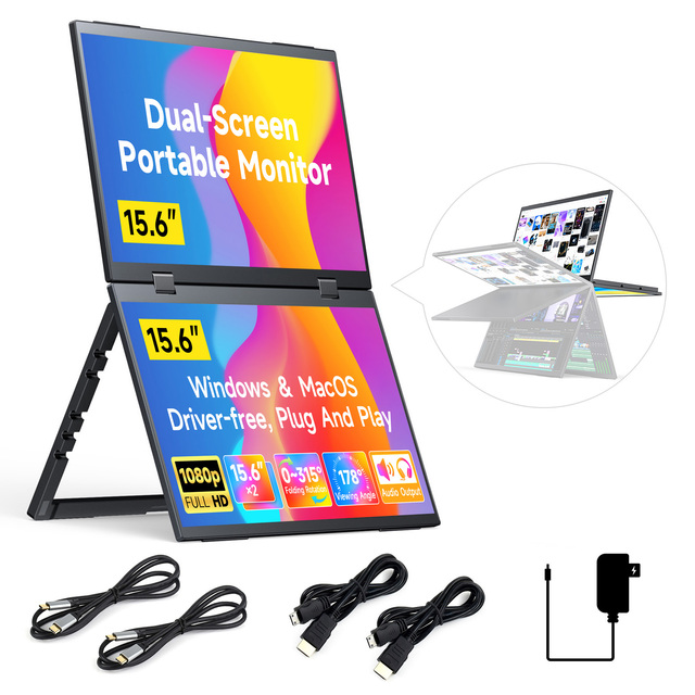 15.6inch LED Dual Monitor Waveshare Portable 1080p High Definition Foldable Display Module 100%sRGB 178 Wide Viewing China