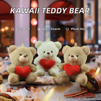 KM Kawaii Mignon Petit Ours en Peluche Tenant un Cœur, Porte-clés Lumineux, Vente en Gros pour Halloween, Mini Animal en Peluche, Breloque de Sac et de Porte-monnaie