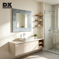 Miroir décoratif carré en mosaïque DX Designs, cadre en carreaux de coquillages bleus et blancs, miroir mural pour salle de bain, décoration intérieure