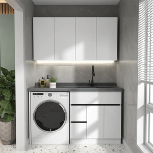 Precio <span class=keywords><strong>de</strong></span> fábrica Diseño moderno Organización Armario <span class=keywords><strong>de</strong></span> almacenamiento Gabinetes Laca Blanco Brillo Gabinete <span class=keywords><strong>de</strong></span> lavandería <span class=keywords><strong>de</strong></span> madera con fregadero - Product Image 1