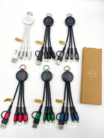 Câble de charge porte-clés 6-en-1 lumineux en matériau recyclé certifié CE, 17 cm, logo laser double face, cadeau promotionnel écologique