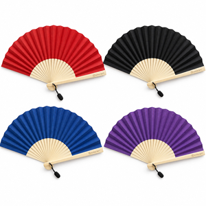 Éventail pliant personnalisé avec logo imprimé, en tissu et bambou, avec cordon pour accrocher, pour décoration ou cadeau - Product Image 2