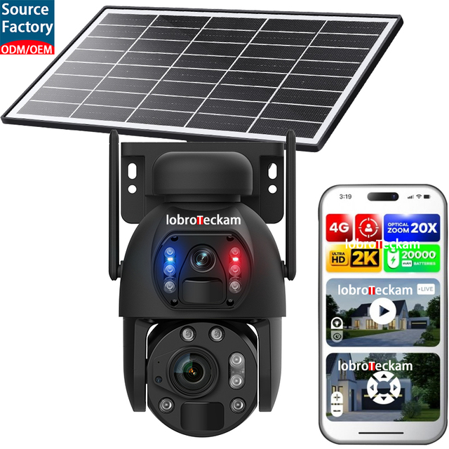 4K 8MP 4G Dual Lens Solar Security Camera 20X Optical Zoom Auto Tracking Wireless Outdoor PTZ CCTV Camera Color Night Vision