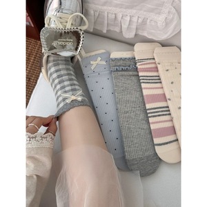 Ballet Style Long <b>Socks</b> With Bow Trim Medium Thickness Polyester Fiber Women's Slouch <b>Socks</b> For Spring Autumn - Product Image 1