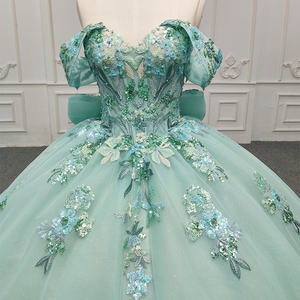 9916-1 Robe de soirée verte à appliques, design tendance, dos nu, pour femmes, pour banquets - Product Image 4