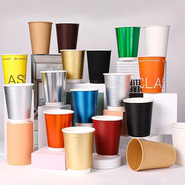 Disposable Logo Printed Ripple Wall Paper Coffee Cup Vasos De Papel Para Cafe